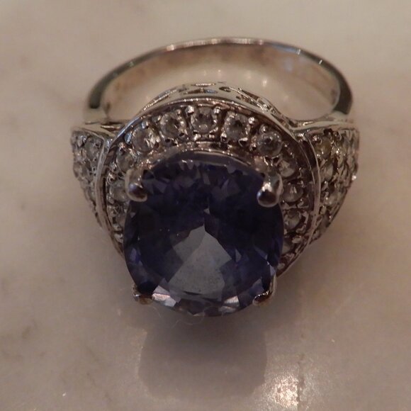 925 Silver and Cornflower Blue Stone Ring - Picture 2 of 6